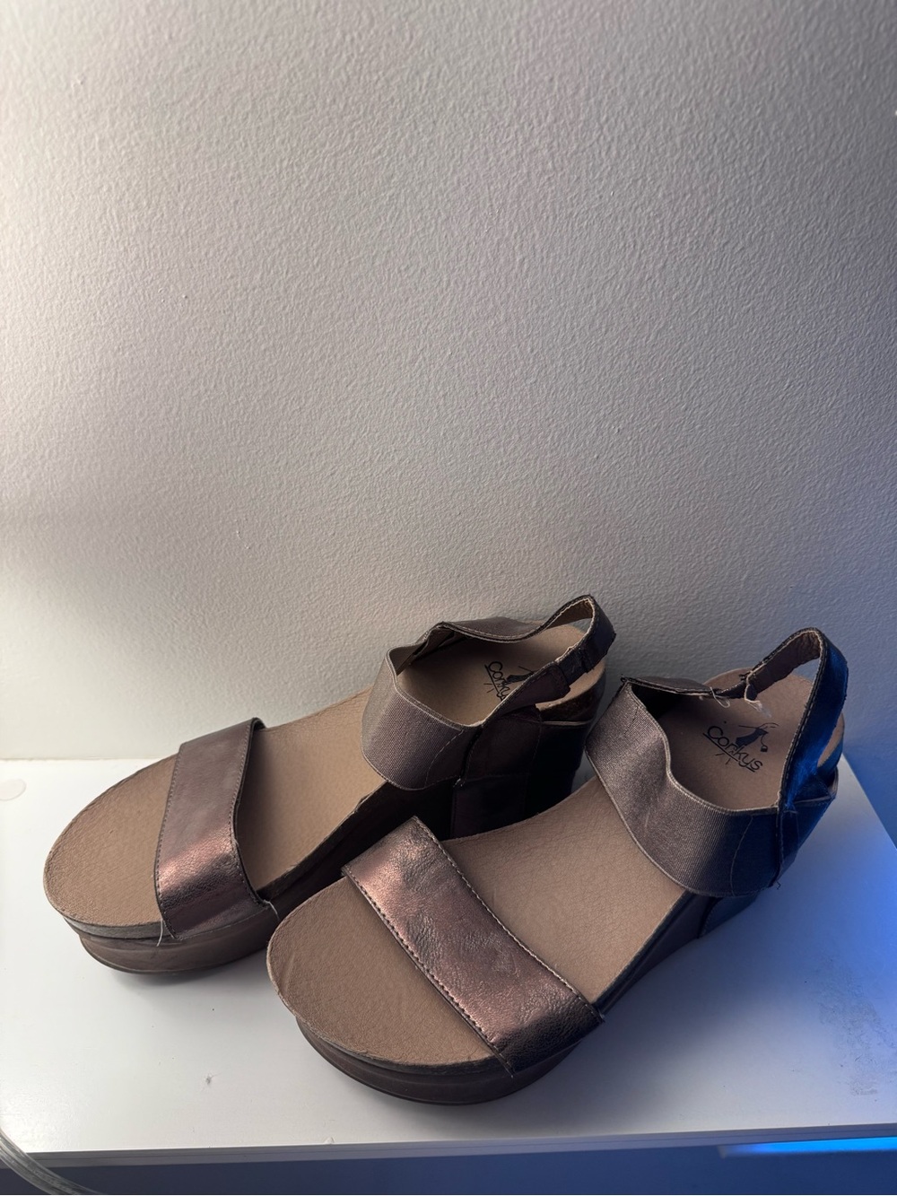 Corky’s Women's Metallic Taupe Wedge Sandals with Cushioned Straps